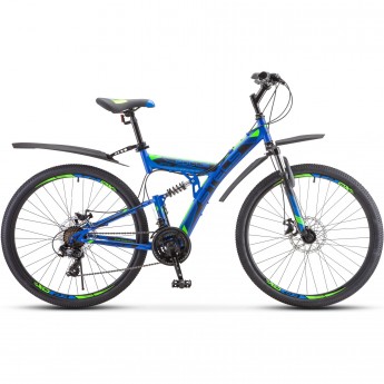 Велосипед STELS Focus 27,5" MD 21 sp V010 синий/неоновый-зеленый (LU089832), рама 19"