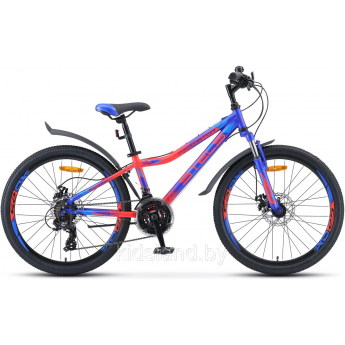 Велосипед STELS Navigator 24" 410 MD V010 синий/неоновый-красный (LU091556), рама 12", 2023 Велосипед STELS Navigator 24" 410 MD V010 синий/неоновый-красный (LU091556), рама 12", 2023